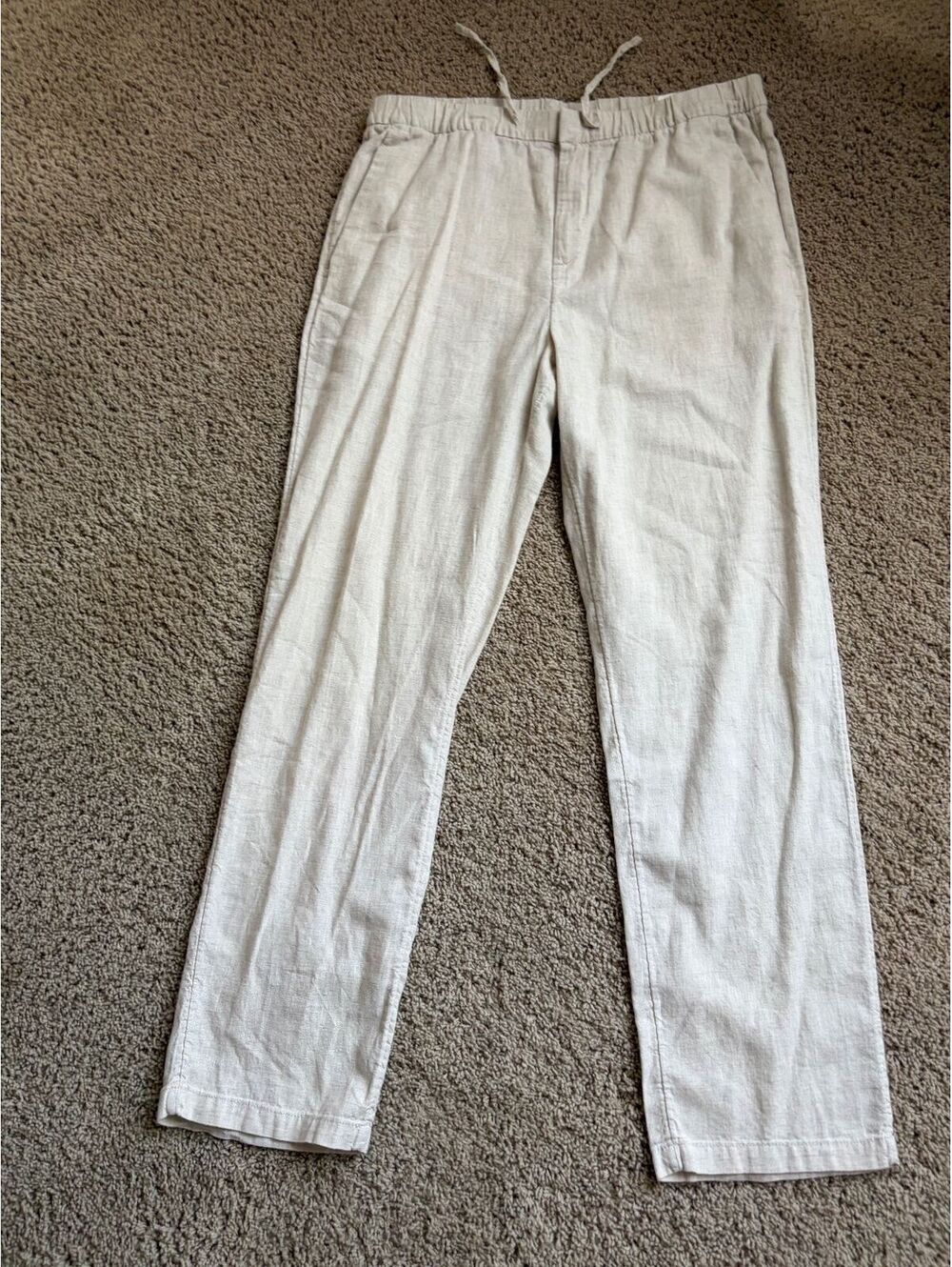 Women's H&M cream linen blend Pants Size M Medium regular fit elastic waist